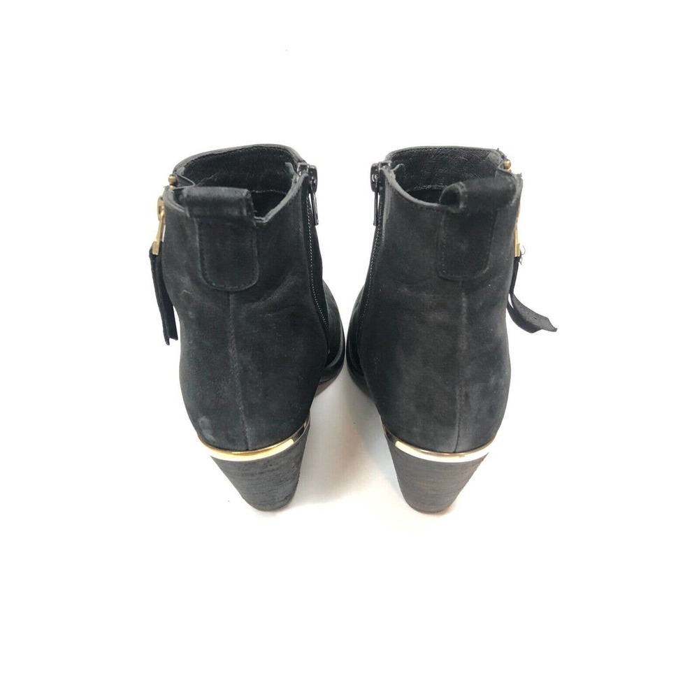 Steve Madden Boots Black Suede Leather Bootie Wood Block Heel 7.5 Gold‎ Details - Picture 5 of 11